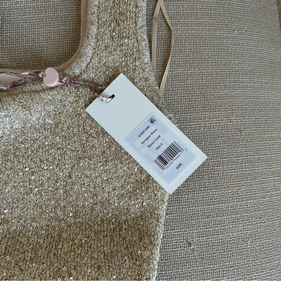 NWT LoveShackFancy Sarajane Sequin Stretch Knit Mini Dress Honey Gold Holiday - Picture 11 of 16